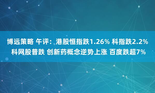 博远策略 午评：港股恒指跌1.26% 科指跌2.2% 科网股普跌 创新药概念逆势上涨 百度跌超7%