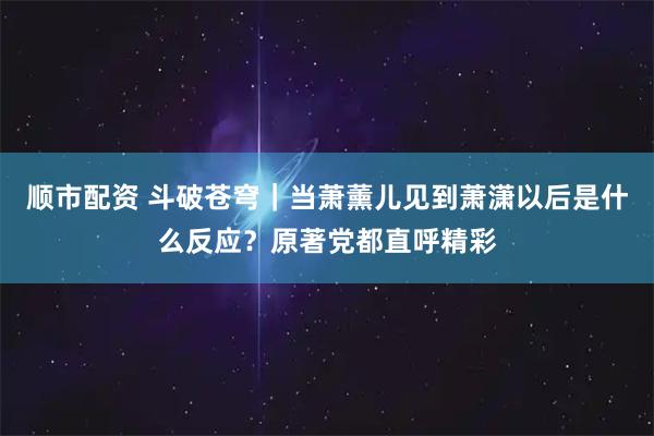 顺市配资 斗破苍穹｜当萧薰儿见到萧潇以后是什么反应？原著党都直呼精彩